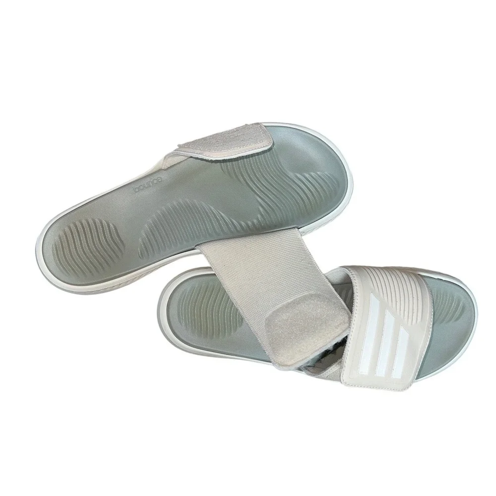 Adidas Alphabounce Slides Mens 13 Beige Grey Adjustable Strap Bounce Footbed